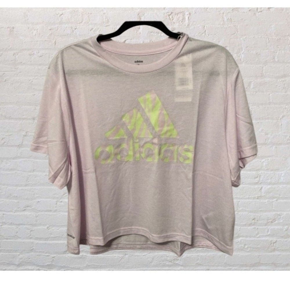 Adidas AEROREADY Women Pink Zebra Graphic Logo Cropped T-Shirt HA1189 XL
